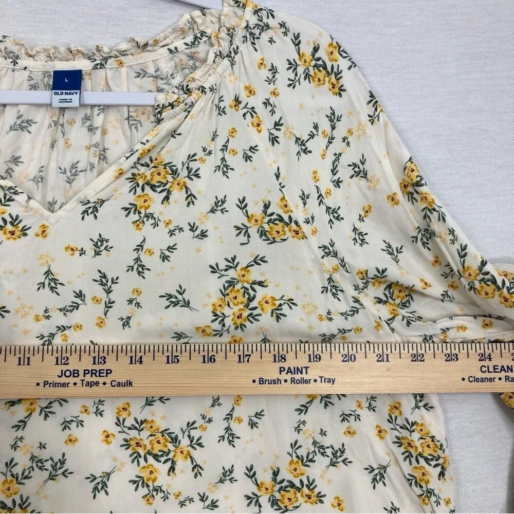 Old Navy Ditsy Floral V Neck‎ Ultra Soft Rayon Puff Sleeve Pullover Top Large